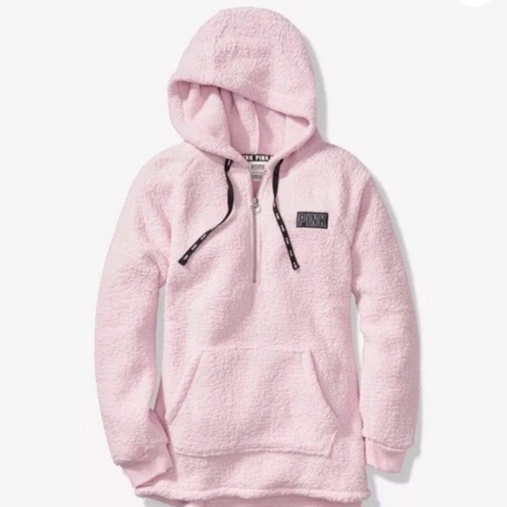 Sherpa Hoodie Half-Zip Baby Pink